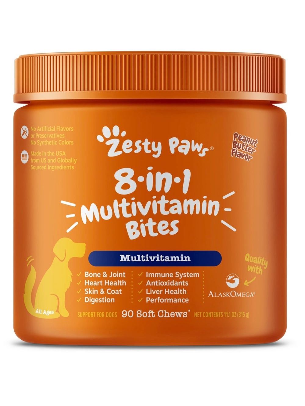 Zesty Paws Peanut Butter Soft Chews 8-in-1 Multivitamin Bites for Dogs